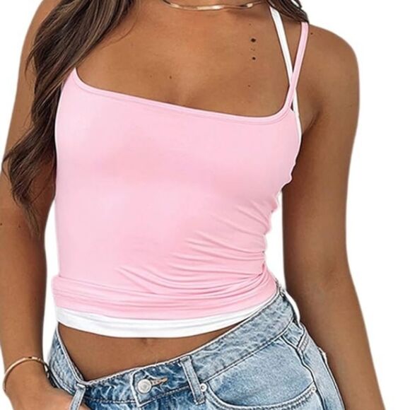 Pink Backless Crop Camisole Top one size as is silky pj feminine lingerie tank - Picture 2 of 12